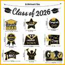 3 x Graduation Decorations 2026, Class of 2026 - Party Supplies Kit with Black and Gold Pre-Strung Glitter Banner & Congrats Grad Cutouts Signs for High School, College, Home, Car Parade