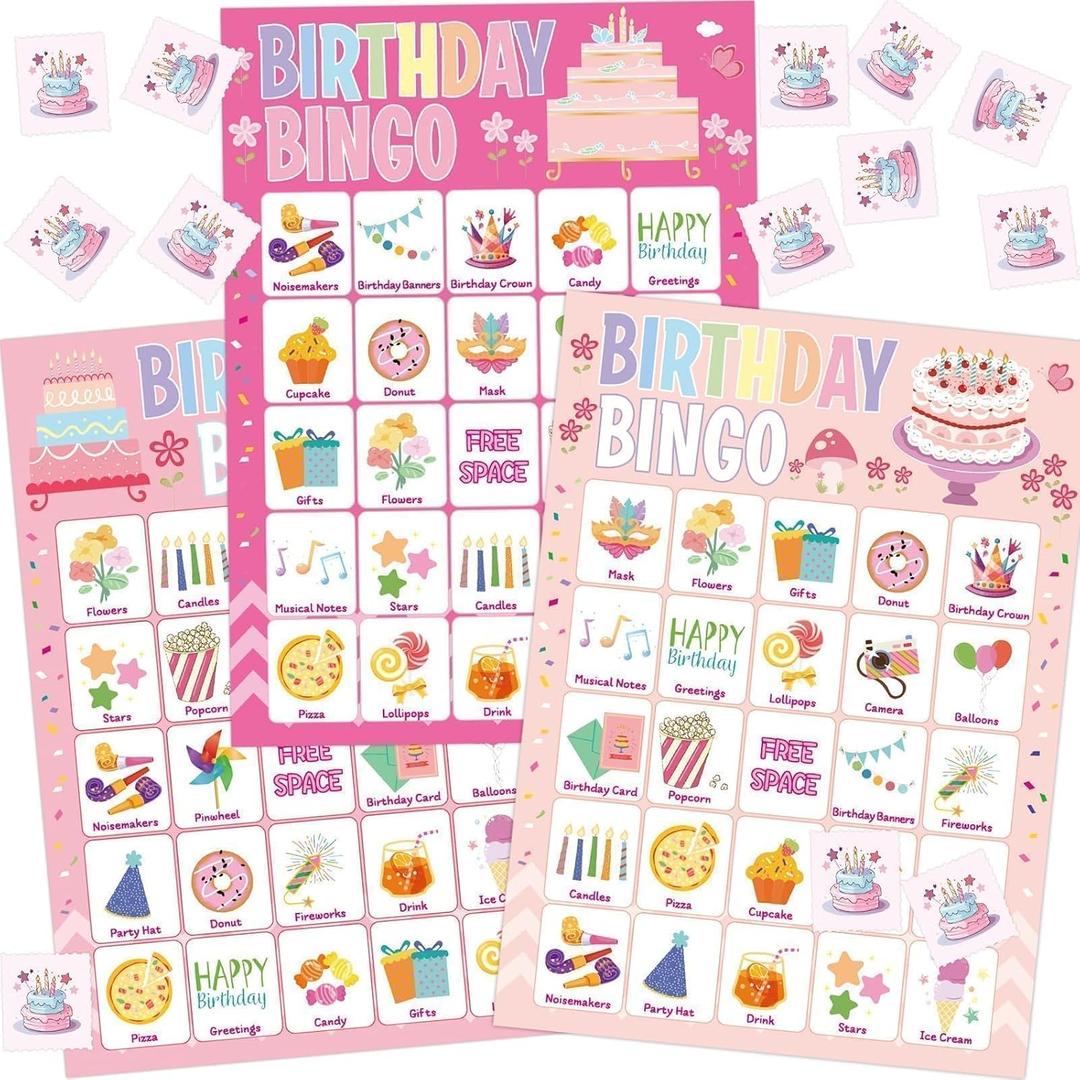 Fancy Land Birthday Bingo Game for Kids Girls 24 Players Birthday Classroom School Party Activities