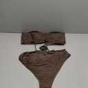 ZAFUL Women Strapless Bandeau Bikini Ruffle 2 Piece Swimwear Cheeky Solid Wave Lace up Bathing Suits (X-Large, 0-brown)