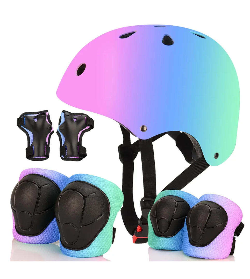 Color Gradient Adjustable Bike Helmet with Knee and Elbow Pads - Kids Toddler Boys and Girls Skateboard Helmet for Ages 3-14 | Ideal for Riding, Scooters, Inline Skating, Longboarding, Roller Skating