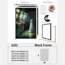 Vintage Halloween Wall Decor Horror Poster Cute Ghost in An Abandoned Arcade Wall Art Decor Gothic Dark Academia Ghost Art Poster Aesthetic for Living Room Bedroom8x12inch black framed (style-6)