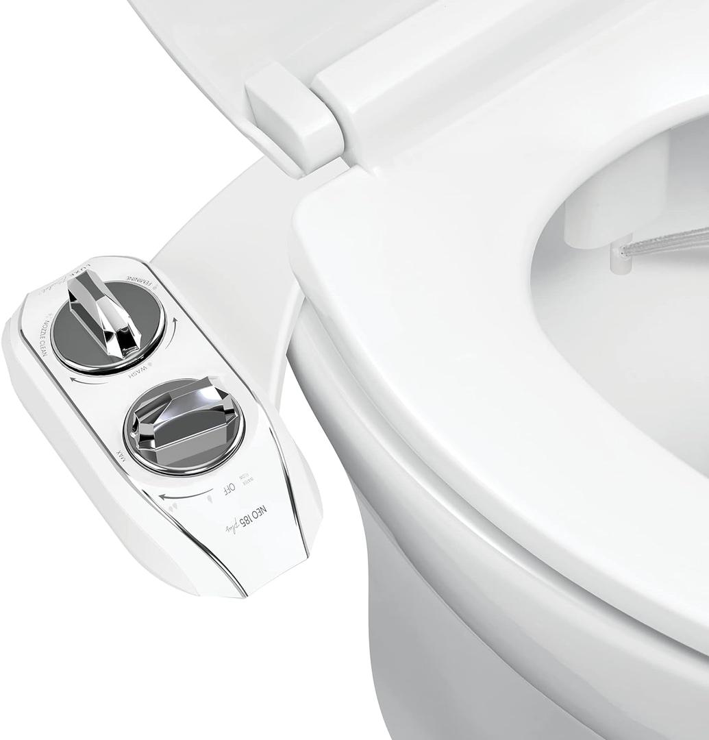 LUXE Bidet NEO 185 Plus - Dual Nozzle, Non-Electric Bidet Attachment for Toilet Seat, Patented Slide-In Install, 360 Self-Clean, EZ-Lift to Clean, Feminine & Rear Wash (Chrome)