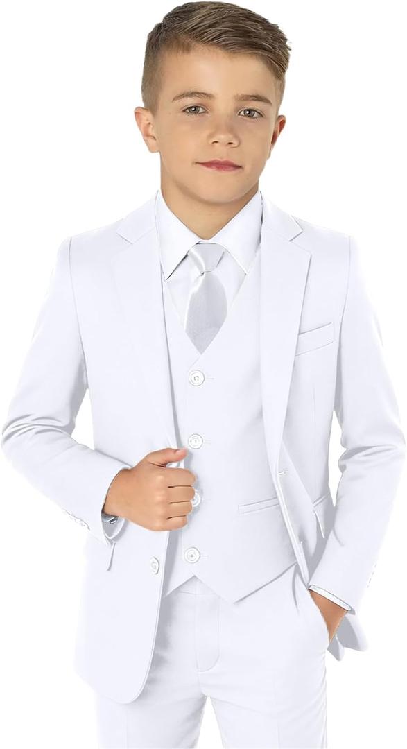 Boys Suit for Kids Tuxedo Suits for Wedding Formal Suit Set Toddler Boy Dress Outfit with Shirt and Tie (8 Years, White)