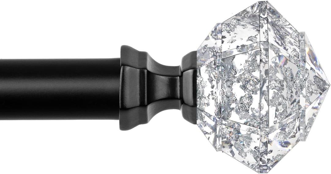 TONIAL Curtain Rods 32 to 58 Inch(2.6 to 4.8 ft), Telescoping Splicing 3/4 Single Rods for Windows 20 to 53 Inch(1.7 to 4.4 ft Decorative Drapery Rod with Translucent Diamond Finial, Black