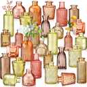 Yaomiao 30 Pcs Vases Bulk Colored Flower Glass Bud Vases Valentine Vintage Colored Glass Bottles Colorful Rustic Embossed for Home Wedding Table Decorations Gifts(Orange Yellow Series)