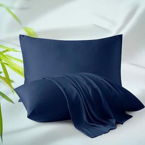 Bamboo Viscose Zippered Pillow Cases Standard Size Set of 2, 400 Thread Count Cooling Pillow Protectors for Hot Sleepers, Luxurious Hotel Quality - Silky, Soft, Breathable (20x26 Inches, Navy Blue)