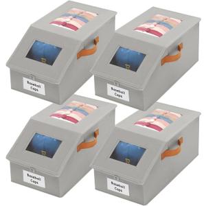 4 Pcs Extra Large Hat Organizer & Storage Box for Baseball Cap with Dual Clear Windows Dust-Proof Double Zipper, Stackable Design & Sturdy Handles for Closet, Grey