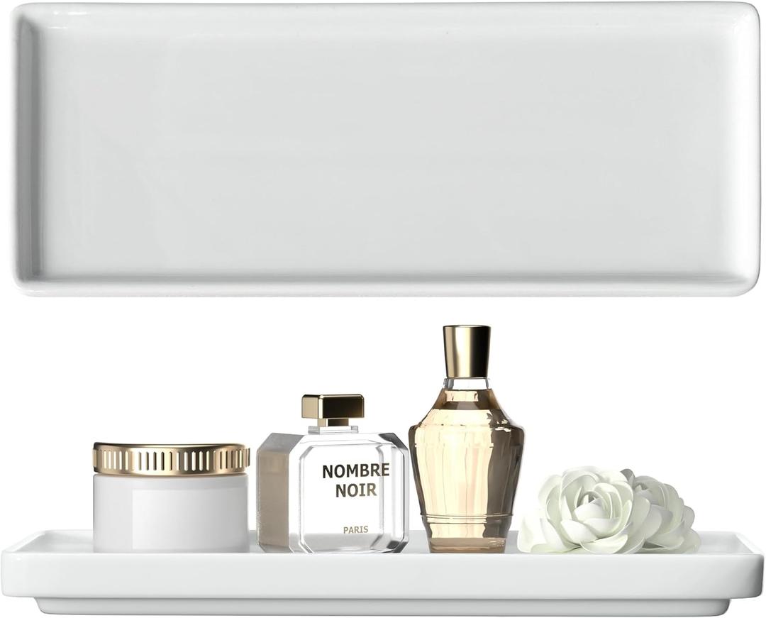 Premium Ceramic Bathroom Tray  Sleek Non-Slip Organizer for Shower, Countertop, Vanity | 9.25x3.66inch | Easy-Clean, Corrosion-Resistant