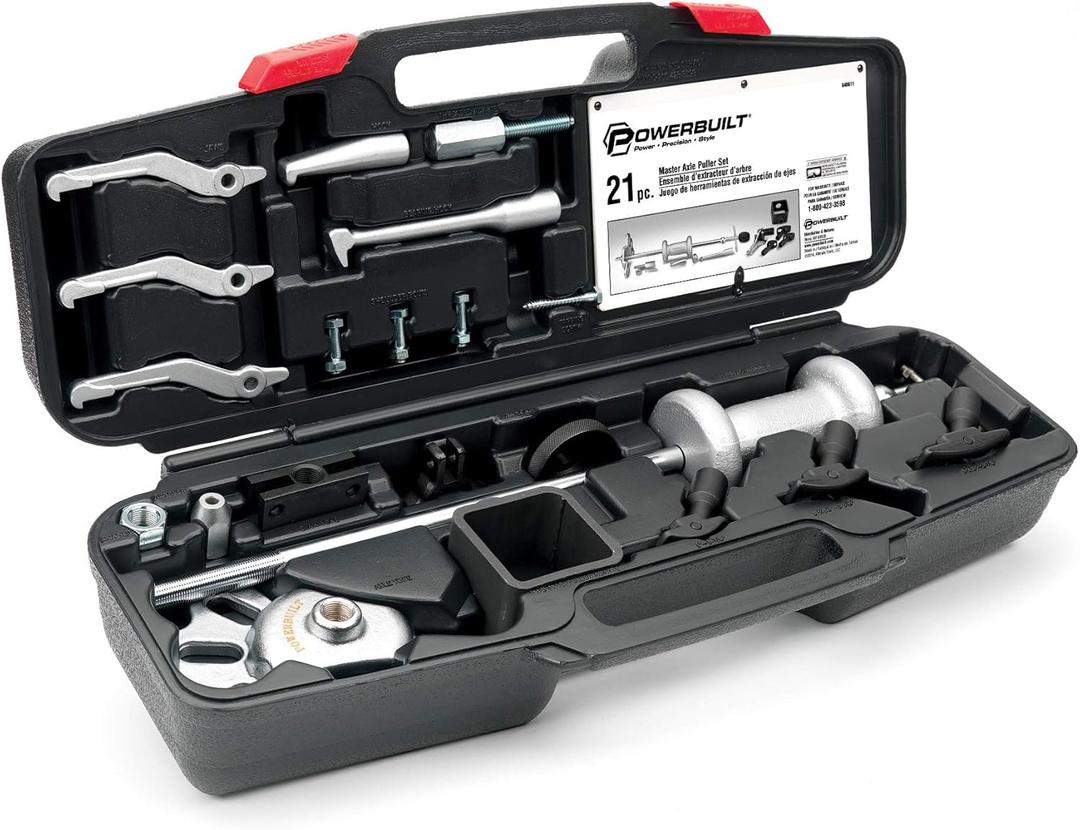 Powerbuilt Master Axle Puller Tool Set, Remove Car Front and Rear, Bearings and Seals, Vehicle Repair 21 Piece Kit - 648611, Silver