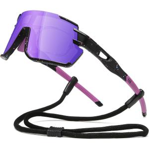 Suertree Polarized Cycling Sunglasses for Men Women UV Protection with Myopia Clip Baseball Biking Running MTB Sun Glasses (Black/Purple)