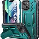 SOiOS for iPhone 13/14/15 Phone Case: for iPhone 16e Protective Cover with Built-in Kickstand | Heavy Duty Military Grade Hard Protection Shock Proof | Durable Dual-Layer Design Green