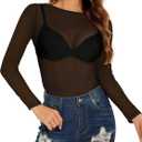 Women's Mesh Tops See Through Shirts Long Sleeve Bodycon Sheer Blouse Clubwear (Black, S)