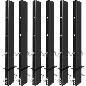 6Pack 30 inch Adjustable C Channel Pipe Stake Black for Flatbed Trailer Hauler with Anti-Loss Cord, 30 inch Flatbed Trailers Stake Pocket D Ring, Trailer Stakes Side Rail
