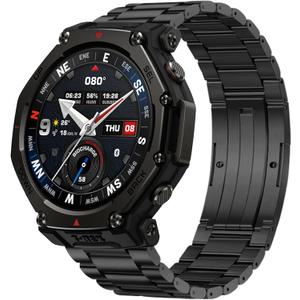 Titanium Watch Band Compatible for Amazfit T-Rex 3 Pro 48mm, Ultralight Durable Titanium Watch Strap, Size Adjustable Easy Installation (Black)