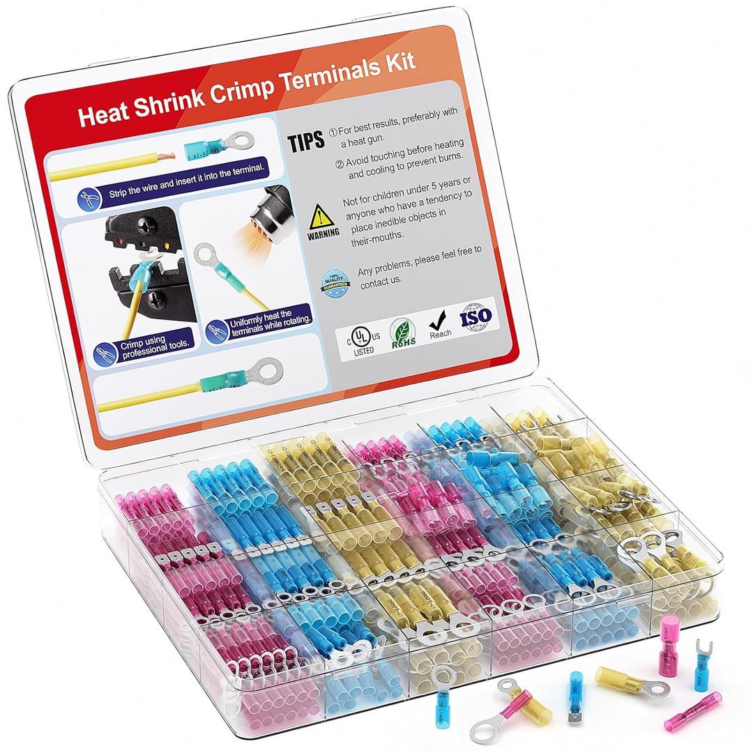 AIRIC 480 PCS Heat Shrink Wire Connectors Kit, 22-10 AWG Waterproof Crimp Terminals, Marine Electrical Connector, Insulated Cable Ends, Wiring Terminal End for 22-10 Gauge, Ring Fork Spade Butt Splice