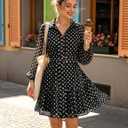 ZESICA Womens Spring Summer Floral Mini Dress Long Sleeve Button Chiffon A Line Swing Short Wedding Guest Party Dresses (Black, S)