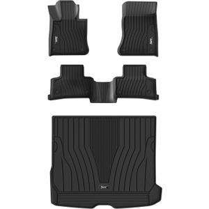 3W Floor Mats and Cargo Liner Compatible for Mercedes Benz GLC (Not Fit Coupe) 2023 2024 2025, TPE All Weather Custom Fit Floor Liner and Cargo Mats 1st 2nd Rows Car Mats and Trunk Liner Black