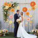 SUNBEAUTY Daisy Giant Paper Flowers Wall Decor 3D Large Flowers Bulletin Board Decoration Orange Yellow Artificial Flowers for Classroom Office Decor Spring Wedding Baby Shower Garden Party
