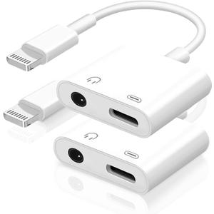[Apple MFi Certified] 2-in-1 Charging & Audio Adapter for iPhone, Lightning to 3.5mm Headphone Jack Dongle Splitter, Supports Hi-Res Lossless Sound, Compatible with iPhone 14/13/12/11/XS/XR/8/7 2Pack