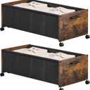 Under Bed Storage with Wheels, Wooden Under Bed Drawers On Wheels, Rolling Under Bed Shoe Storage, Space Saving, Rustic Brown, Quadruple Size, 90L