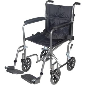 Drive Medical TR37E-SV Lightweight Folding Transport Wheelchair with Swing-Away Footrest, Silver (1 Count (Pack of 1), Silver Vein)