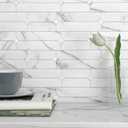 M MOFIT Stone Kitchen Backsplash Peel and Stick Tile Stickers Matte Linear Mosaic Wall Panels Bathroom Waterproof, 10Sheets, White Silver