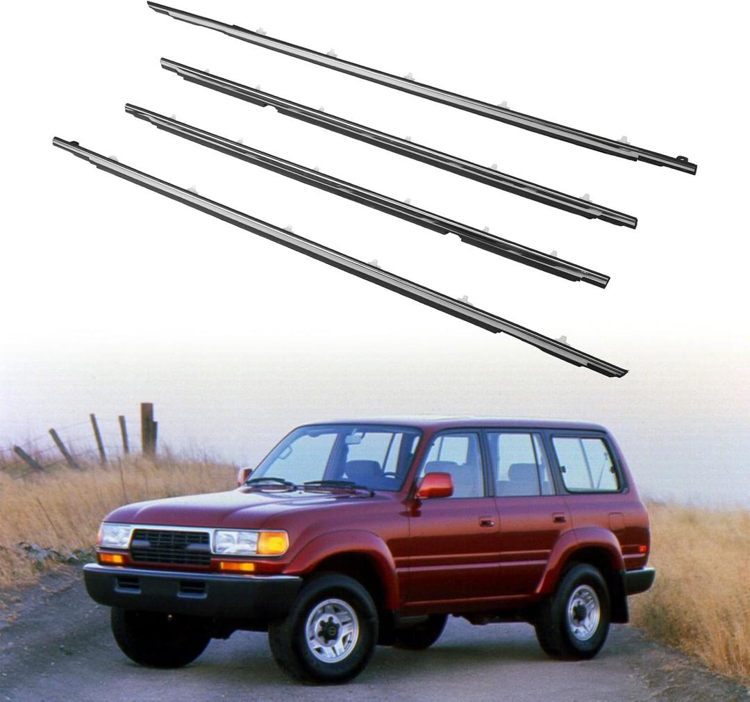 ZONFANT 4 Pcs Car Outer Door Window Moulding Trim Weatherstrip Seal Belt Compatible with 1991-1997 Land Cruiser, 1996-1997 Lexus LX450, Replace#75710-60021 75720-60021 75730-60020 75740-60020