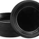 PLASTICPRO 200 PCS Black Plastic Plates Light Weight 7 Inch Plastic Dinner Dessert Appetizer Plates Black Plates Disposable for Party and Wedding