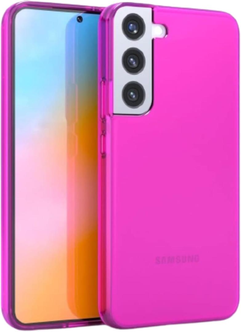FELONY CASE - Samsung Galaxy S22 Neon Pink Clear Protective Case, TPU and Polycarbonate Shock-Absorbing Bright Cover - Crack Proof with a Gloss Finish