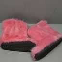 QMFUR Women's Furry Faux Fur Boots Fuzzy Fluffy Mid Calf Snow Boots Suede Warm Fur Lined Booties Flat Fashion Boots Size 41