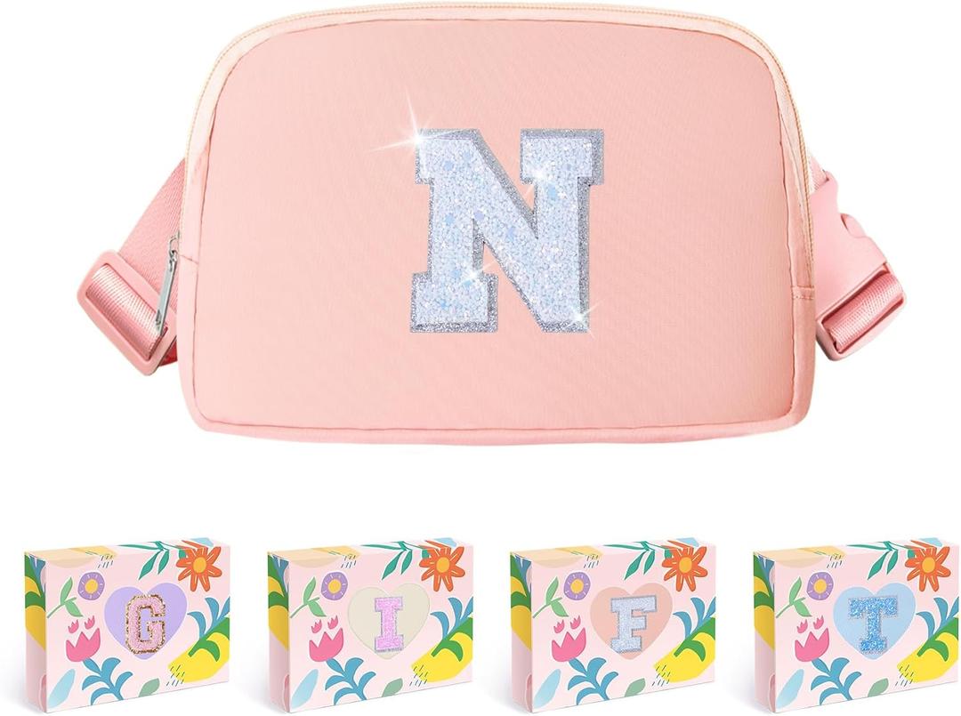 COSHAYSOO Pink Girls Purse Crossbody Initial Fanny Pack Letter Belt Bag for 6 7 8 9 10 11 12 Year Old Girl Birthday Christmas Gifts Party Favor Presents, Preteen Tween Girly Trendy Stuff Monogram N