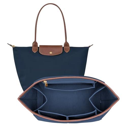 DOIAPUOS Felt Purse Organizer Insert for Longchamp Le Pliage M Bag Handbag Leather edge Longchamp Organizer Insert (DarkBlue, Medium)