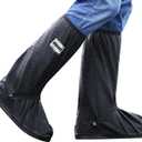 Waterproof Shoe Covers, Reusable & Foldable Rain Boot Shoe Cover with Zipper, Non-Slip, Reflector, Men Women Rain Gear, Black (Large Wide)