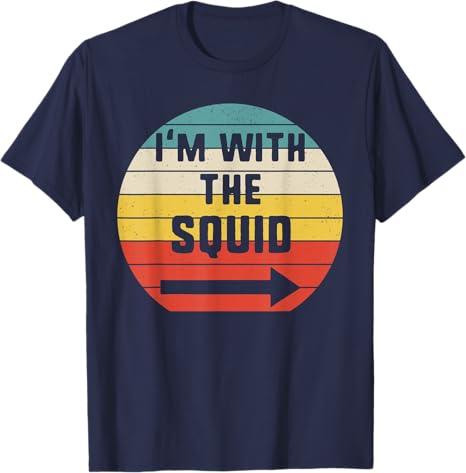 I'm With Squid Halloween Matching Couple Costume Vintage T-Shirt, Blue, XL