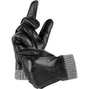 Winter Warm Genuine Leather Gloves, Cashmere Lined Driving Motorcycle Gloves for Men (Black, S)