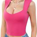 V FOR CITY Built in Bras Crop Tank Top for Women Summer V Neck Crop Top Casual Basic Yoga Tops (Large)