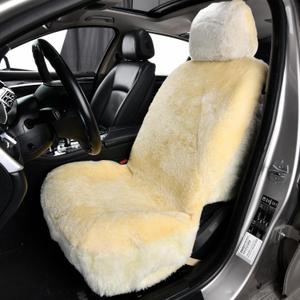 1PC Front Bucket Genuine Sheepskin Car Seat Cover Lambskin Winter Car seat Cushion Lambs Wool Sheep Skin Fuzzy Seat Cover Shearling Car Accessories for SUVs, Saloons and Trucks (Beige)