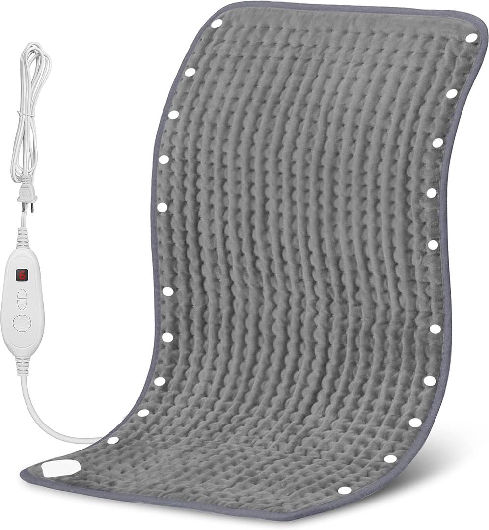 Snailax Heating Pad & Foot Warmer, FSA HSA Eligible with 6 Temperature Settings & Auto Shut Off, 17x33, Washable Fast Heated Pads for Back Pain Relief,Abdomen,Feet,Back,Cramp(Grey) (17"x33" Grey)