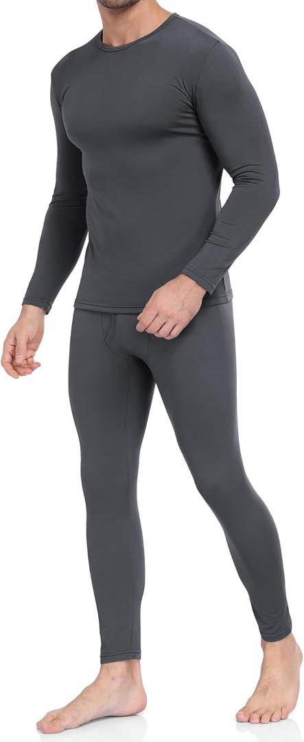 WEERTI Thermal Underwear for Men Long Johns with Fleece Lined Base Layer Men Cold Weather Top Bottom (Gray, M)
