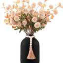 20''H Fake Flowers in Large Vase for Centerpiece Table Decorations with 10Pcs Fake Mums Flowers Eucalyptus Stems Faux Pompon Kiku Flowers Arrangement for Home Decor (Beige/Black Vase)