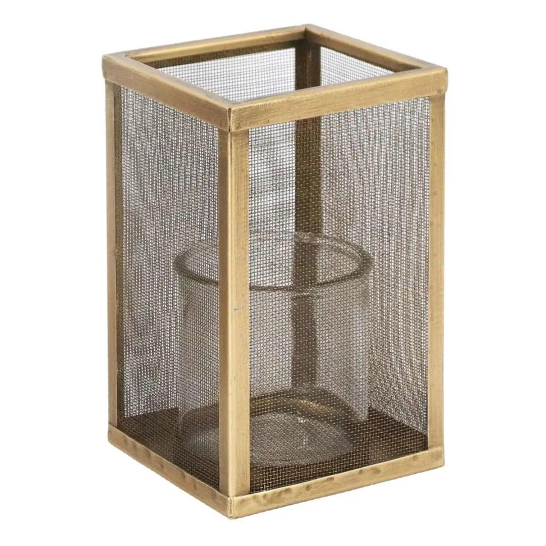 MY SWANKY HOME Contemporary Minimalist Gold Mesh Cage Candle Holders Square Pillar Hurricanes 10"×6"