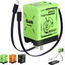 W&O 2-in-1 GaN Compatible with Fast Charger, GaN Charger Fast Charging, Retractable Phone Chargers Wall Plug with Lightning and Type-C Cables, Foldable Chargers for iPhone&Most Android, Green