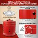 Vibrant Red Burn Cage for Outdoor - 9.5" Portable Metal Incinerator Barrel with Lid & Handle - Decorative Heart-Pattern Hollow Burn Barrel for Trash, Paper, Leaves - Heat-Resistant Tabletop Fire Pit