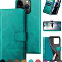 DuckSky Compatible with iPhone 16 Pro Max Genuine Leather Wallet caseRFID Blocking4 Credit Card HolderReal Leather Flip Folio Book Phone case Cover Women Men for Apple 16 ProMax case Blue Green