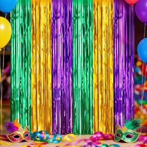 3 x Childom 2 Pcs Mardi Gras Decorations,Mardi Gras Backdrop for Party,3.28 x 8.2 Ft Foil Door Decor,Purple Green Gold Fringe Tinsel Backdrops,Carnival Party Supplies for Photo Booth Props Decorations