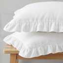 2 Pack Ruffled Gingham Pillow Covers, King Size, White, 20x36 inch