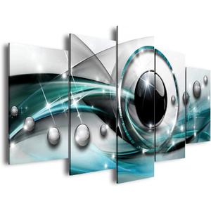 AWLXPHY Decor Abstract Canvas Wall Art Blue Black Framed Painting for Living Room Decor Modern Simple Circle Line HD Print Artworks Giclee 5 Pieces (Teal, W40 x H20)