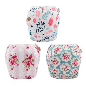 Babygoal Baby Girl Swim Diapers 3 Pack for 8M-3T Babies and Toddlers, Reusable Adjustable Washable for Swimming Lessons-Flower (Large, 01 Rose & Peach Blossom)