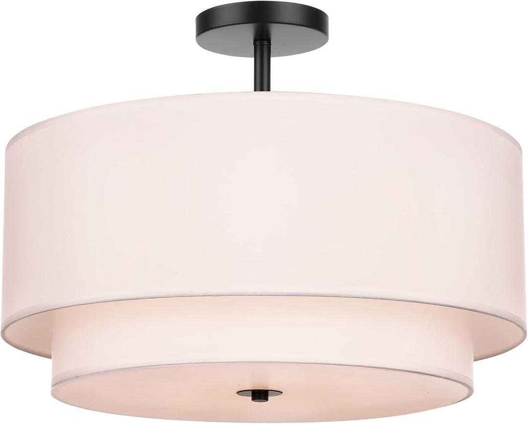 FRIDEKO HOME Semi Flush Mount Ceiling Light Fixture - Ceiling Light with Drum Shade, Chandelier Ceiling Light for Bedroom Living Room Hallway Entryway, 12.9 inches *9.8 inches