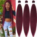 Wine Red Pre Stretched Braiding Hair Non Toxic 26 inch Long Hypoallergenic Braiding Hair Pre Stretched Knotless Box Braids Crochet Low Temperature Synthetic Hair Extensions 3 Packs